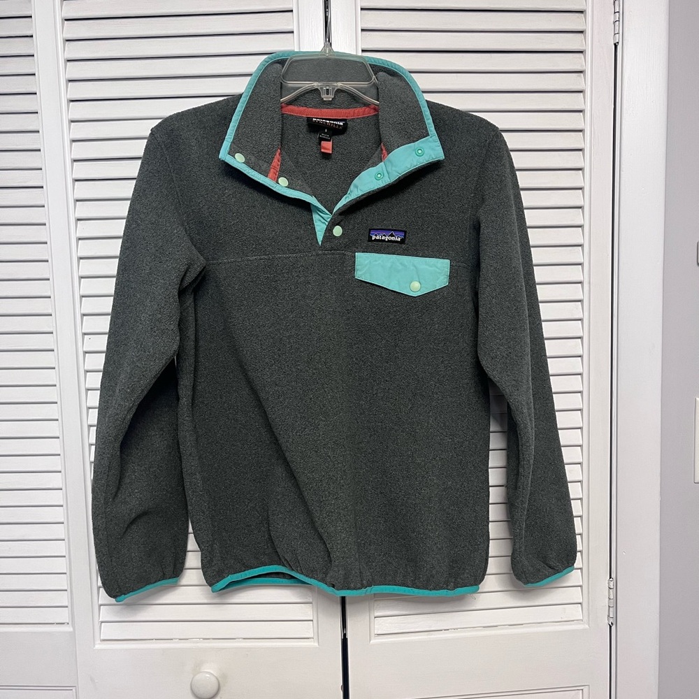 Patagonia Gray and Mint Fleece Jacket
